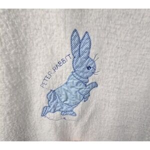 Quiltex Vtg Peter Rabbit Beatrix Blue Applica Throw Blanket Blue‎ Gingham Edge